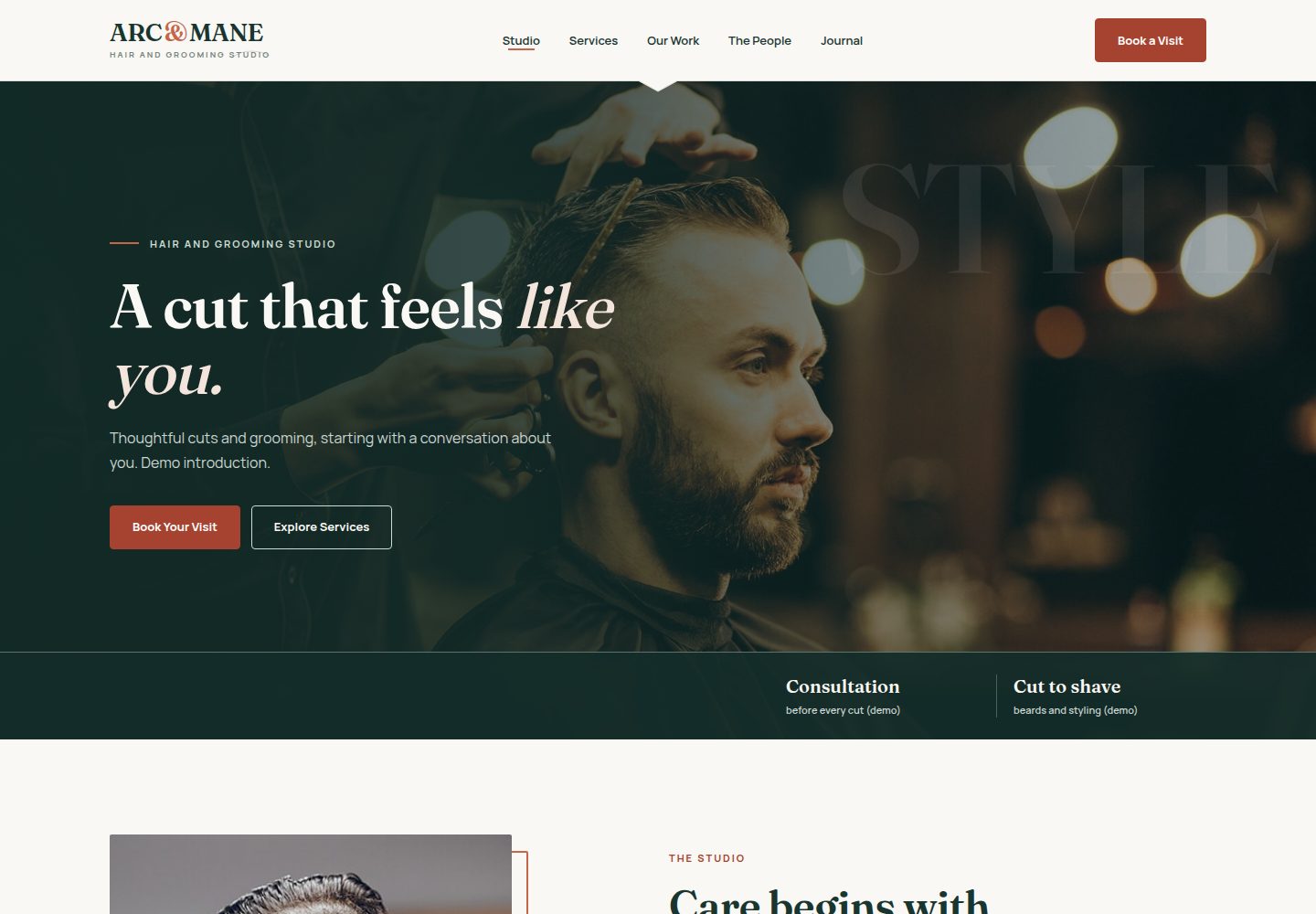 ARC & MANE home page at desktop width